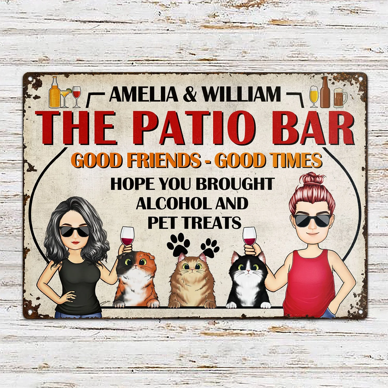 Family Couple Backyard Bar Hope You Brought Alcohol And Pet Treats - Outdoor Gift For Dog And Cat Lovers - Personalized Custom Classic Metal Signs - Image 2