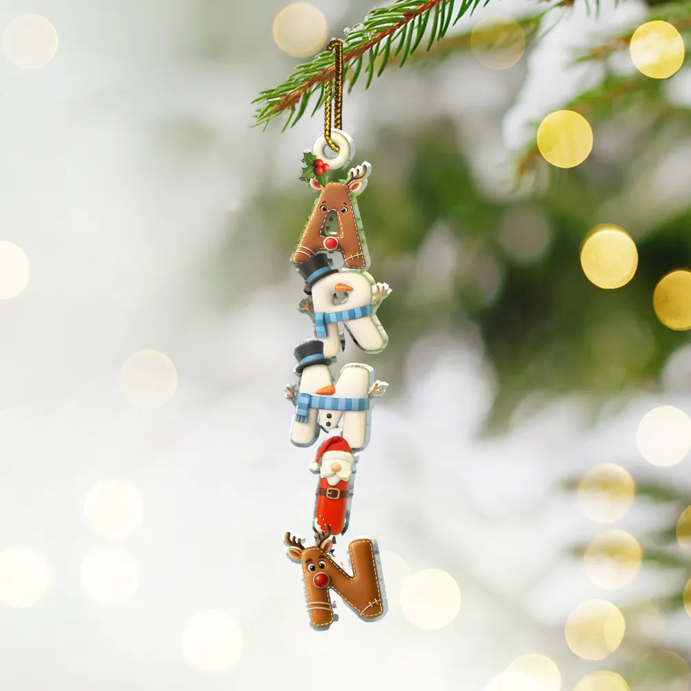 Family Couple Bestie 3D Effect Santa Elf Snowman Reindeer Name - Personalized Custom Shaped Acrylic Ornament - Image 2
