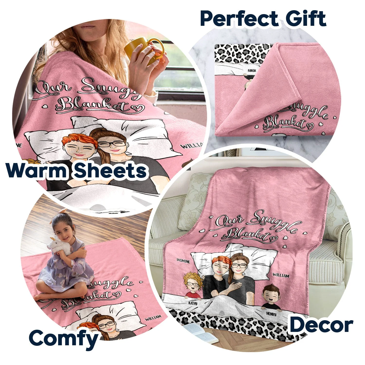 Family Couple & Kids Our Snuggle Blanket - Gift For Family - Personalized Custom Fleece Blanket - Image 5