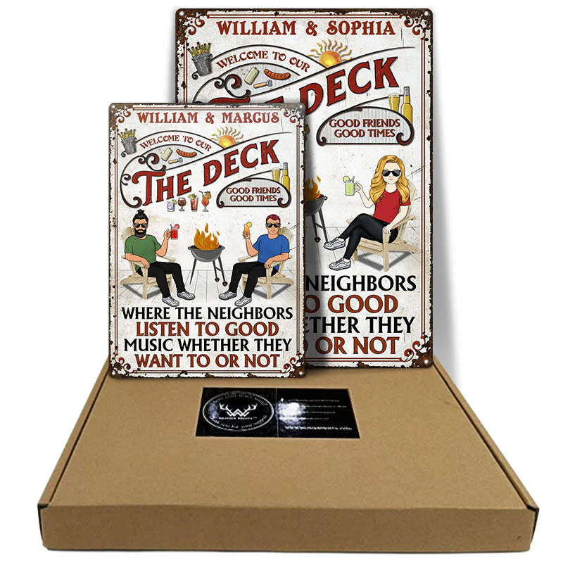 Family Couple Listen To The Good Music Deck - Personalized Custom Classic Metal Signs - Image 5