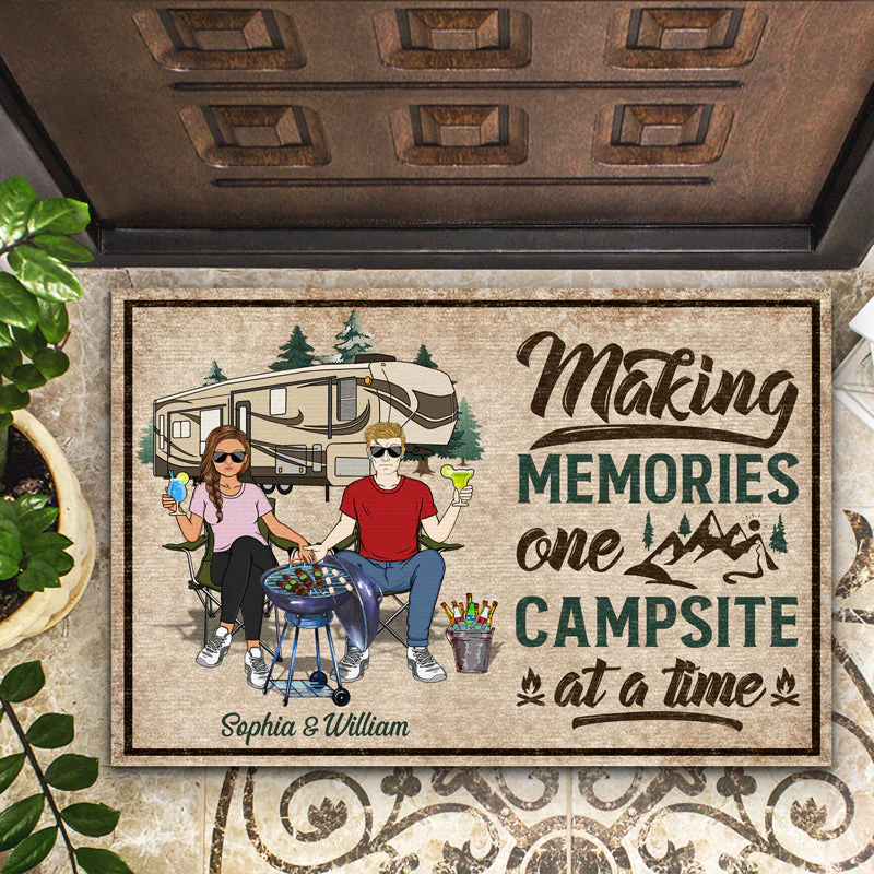 Family Couple Making Memories One Campsite At A Time Husband Wife - Gift For Camping Couples - Personalized Custom Doormat - Image 2