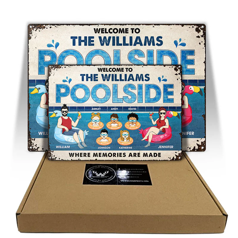 Family Couple Poolside Where Memories Are Made - Gift For Couple - Personalized Custom Classic Metal Signs - Image 3