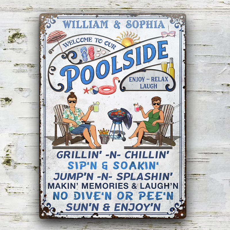 Family Couple Swimming Pool Welcome To Our Paradise - Pool Sign - Personalized Custom Classic Metal Signs - Image 2