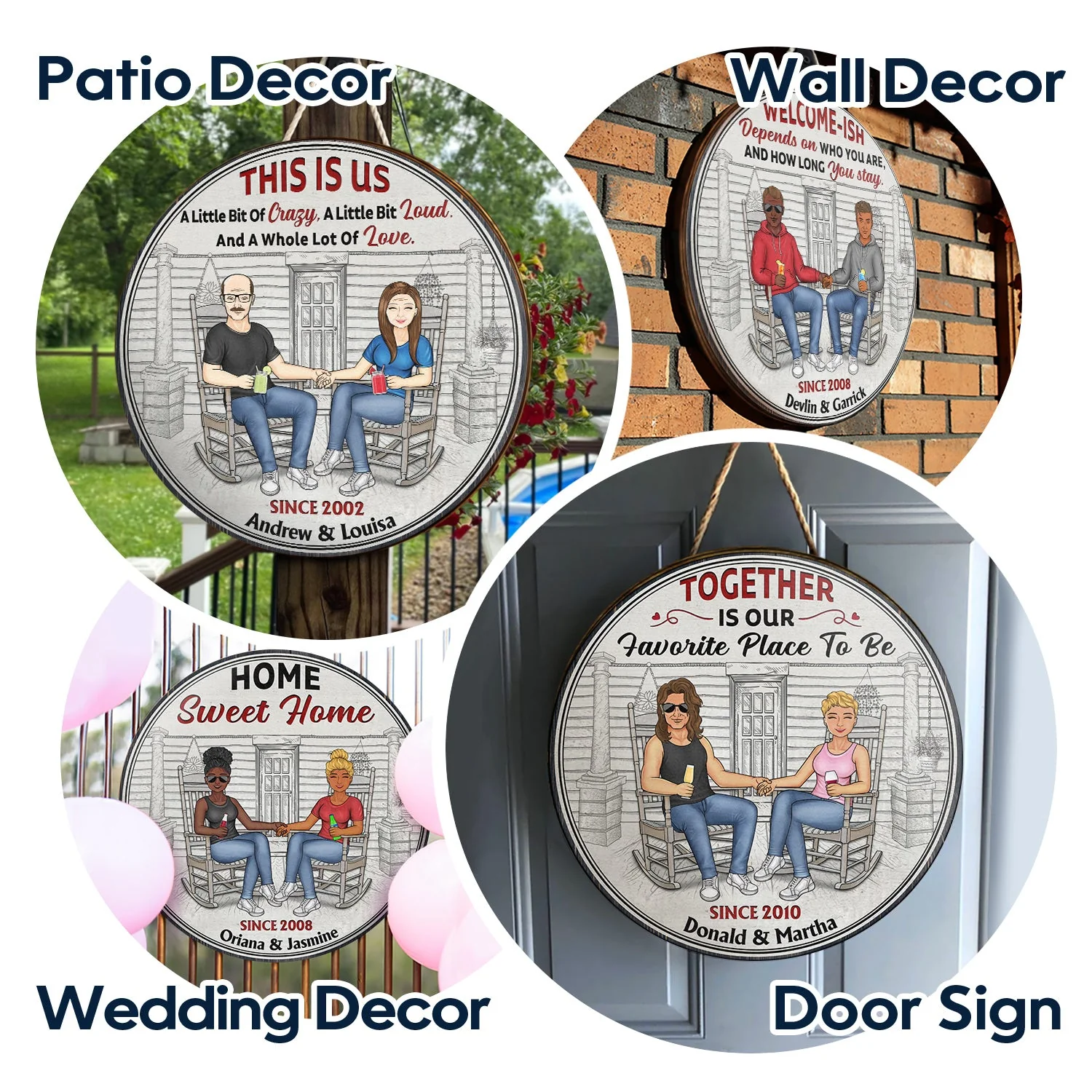 Family Couple Welcome To Our Home - Couple Gift - Personalized Custom Wood Circle Sign - Image 4