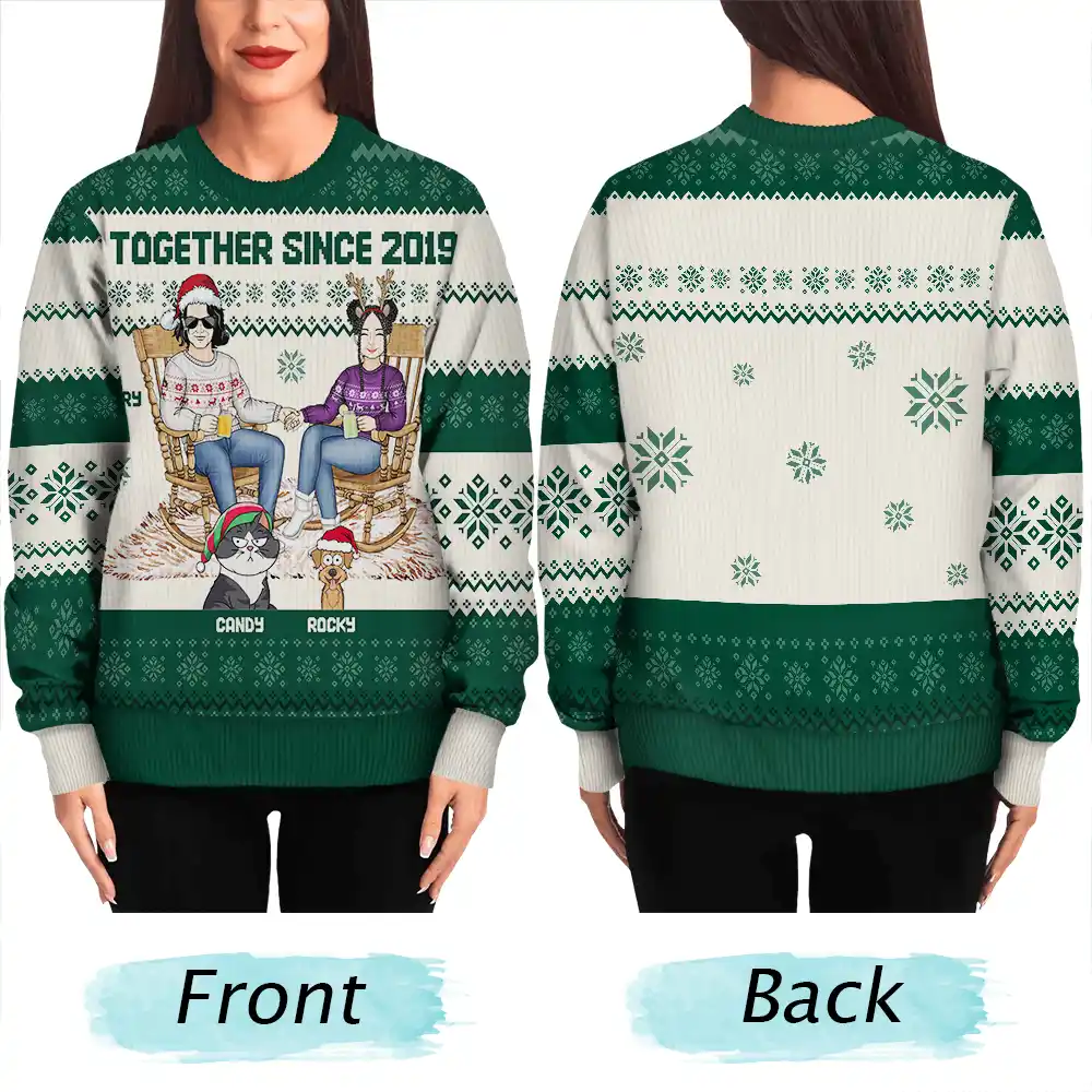 Family Couple With Kids And Pets - Personalized Unisex Ugly Sweater - Image 5