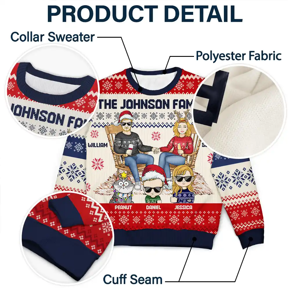 Family Couple With Kids And Pets - Personalized Unisex Ugly Sweater - Image 6