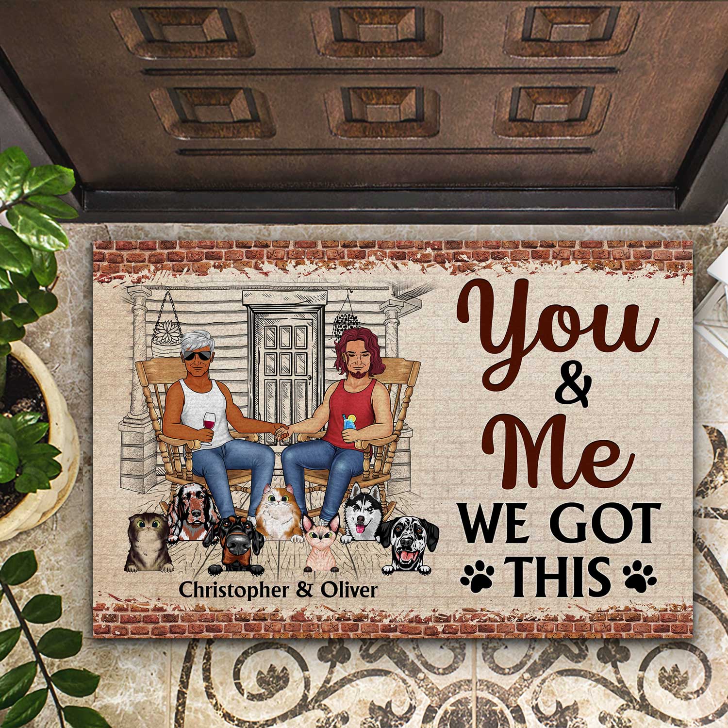 Family Couple You & Me And The Pets - Gift For Dog Lovers And Cat Lovers - Personalized Custom Doormat - Image 2