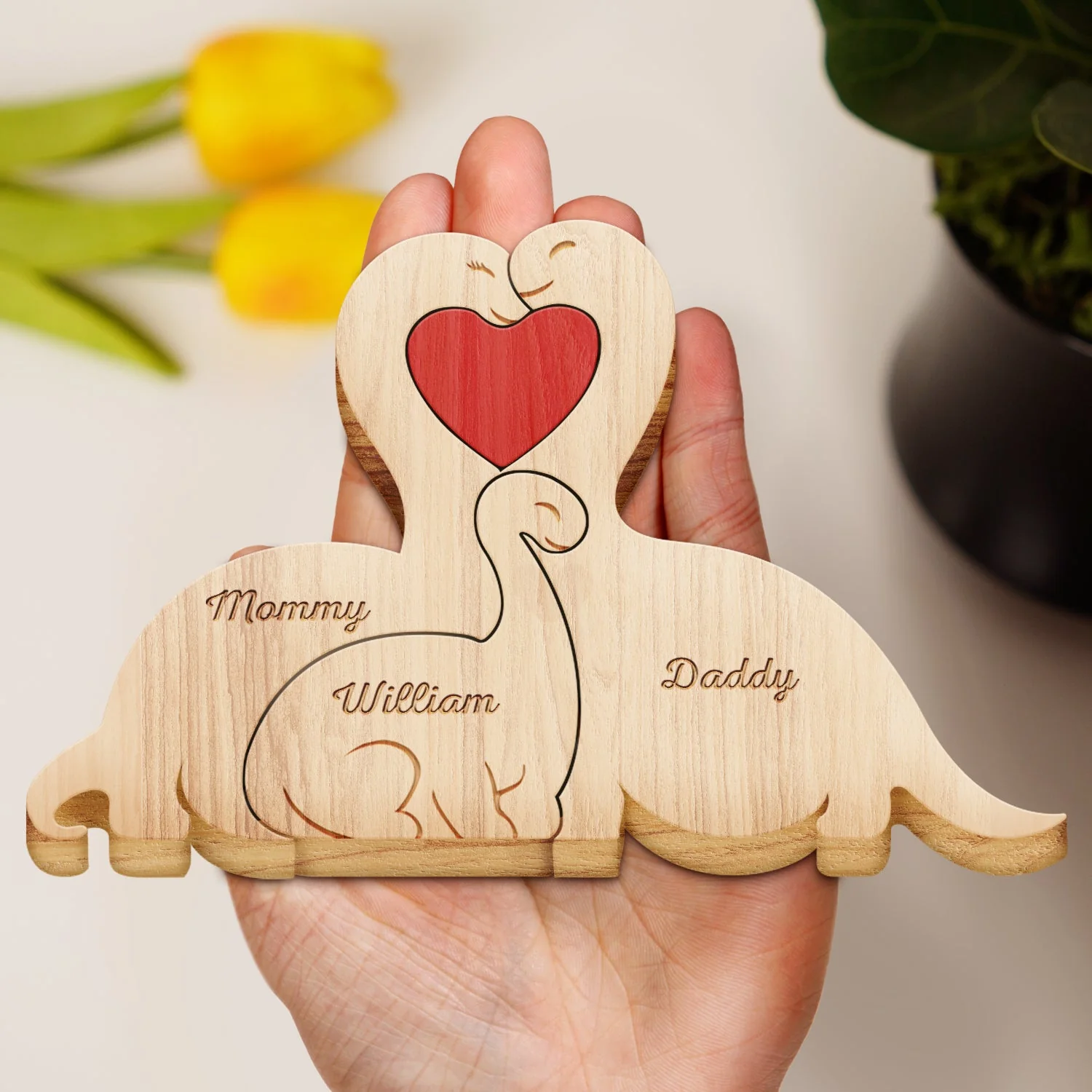 Family Dinosaurs - Gift For Parents, Father, Mother - Personalized Custom Shaped Wooden Puzzle - Image 3