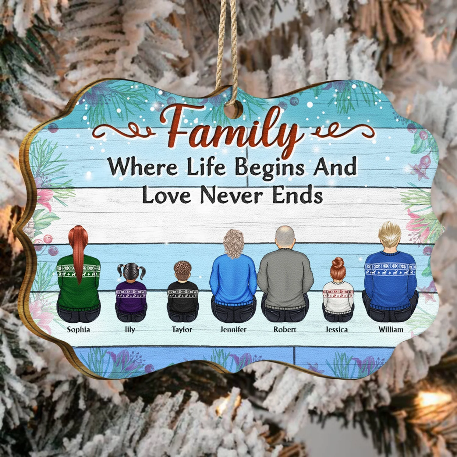 Family Where Begins And Love Never Ends - Memorial Gift - Christmas Gift - Personalized Wooden Ornament - Image 4
