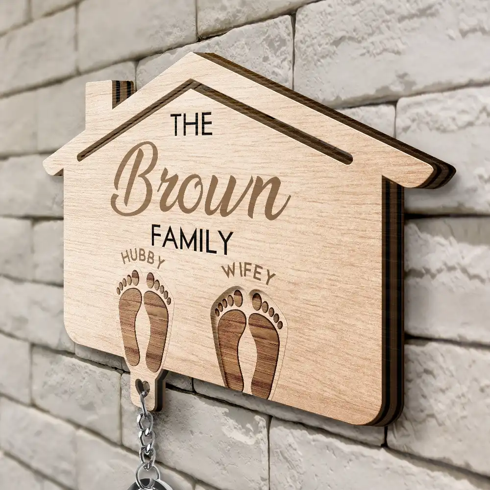 Family Feet Couple With Kids And Pets - Personalized Custom Shaped Key Holder - Image 5