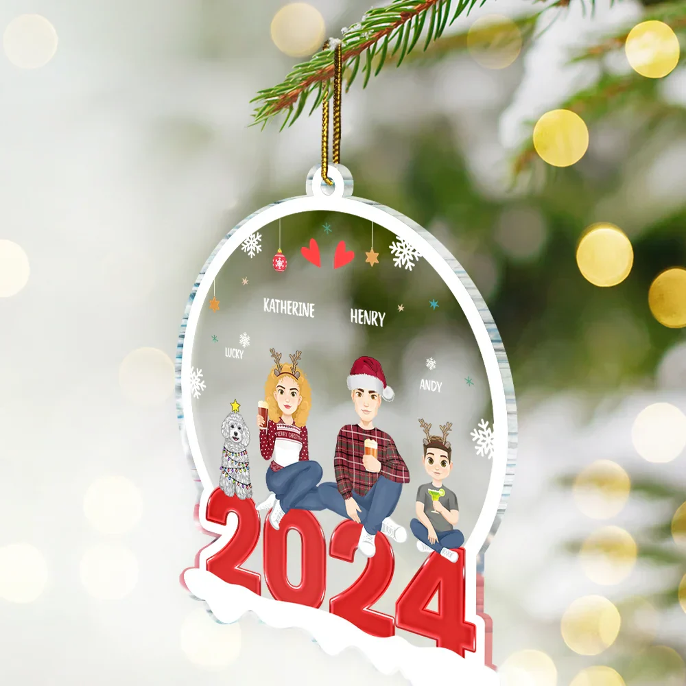 Family Flat Art Christmas - Personalized Custom Shaped Acrylic Ornament - Image 2