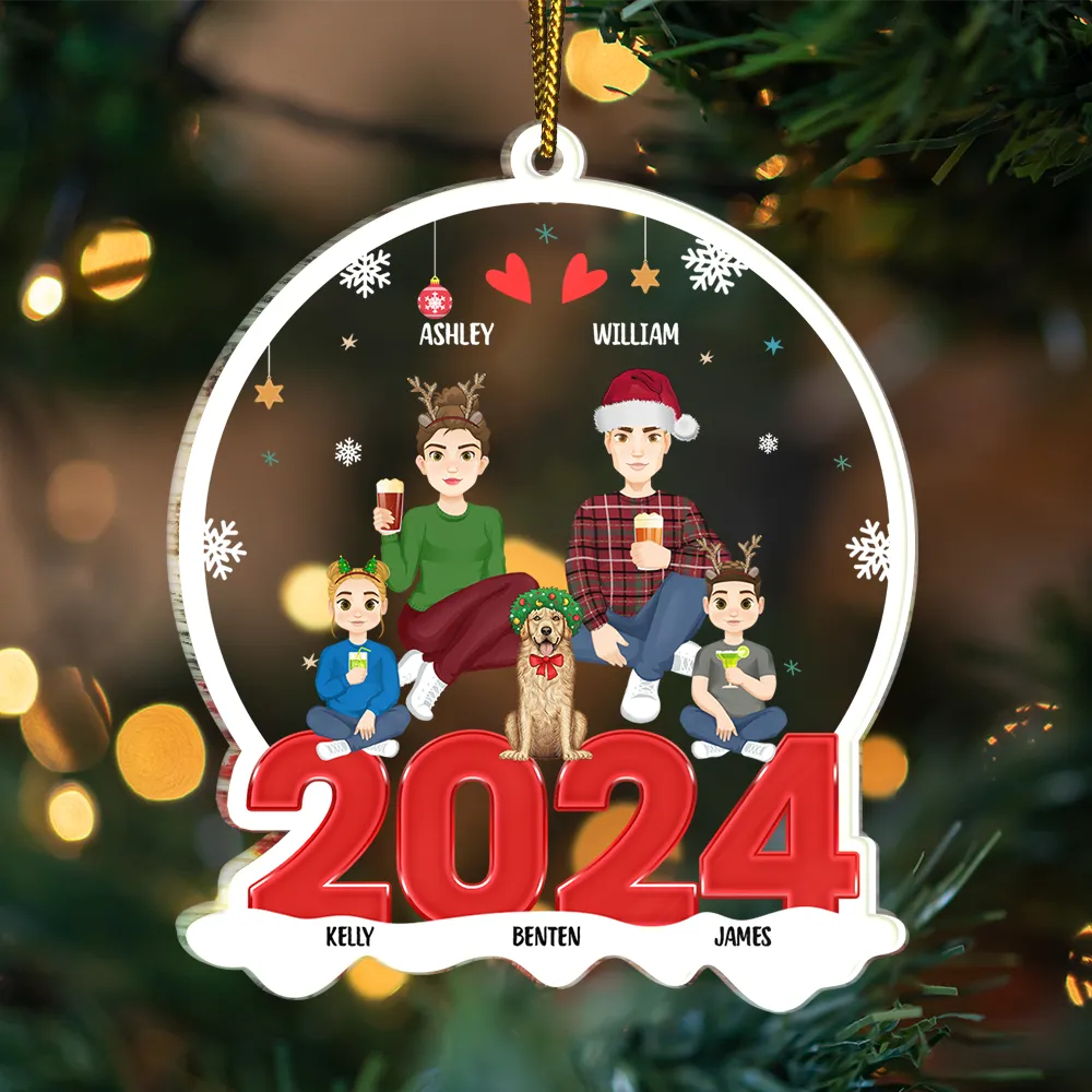 Family Flat Art Christmas - Personalized Custom Shaped Acrylic Ornament - Image 3