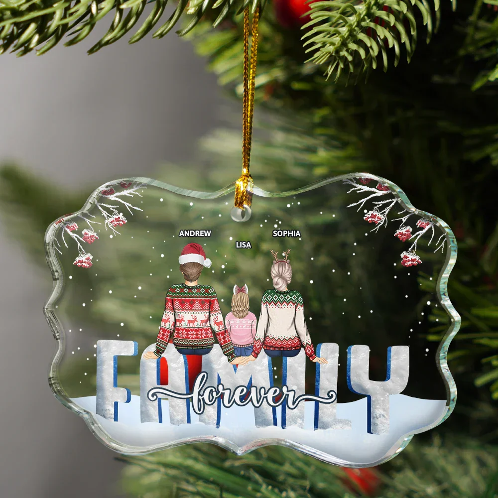 Family Forever - Personalized Medallion Glass Ornament - Image 3