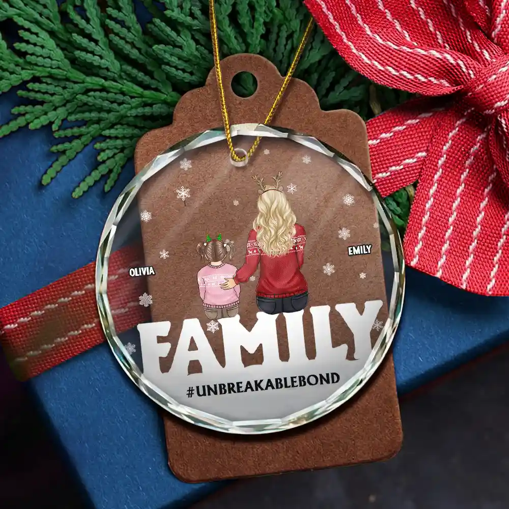 Family Forever Unbreakable Bond Christmas - Personalized Circle Glass Ornament - Image 5