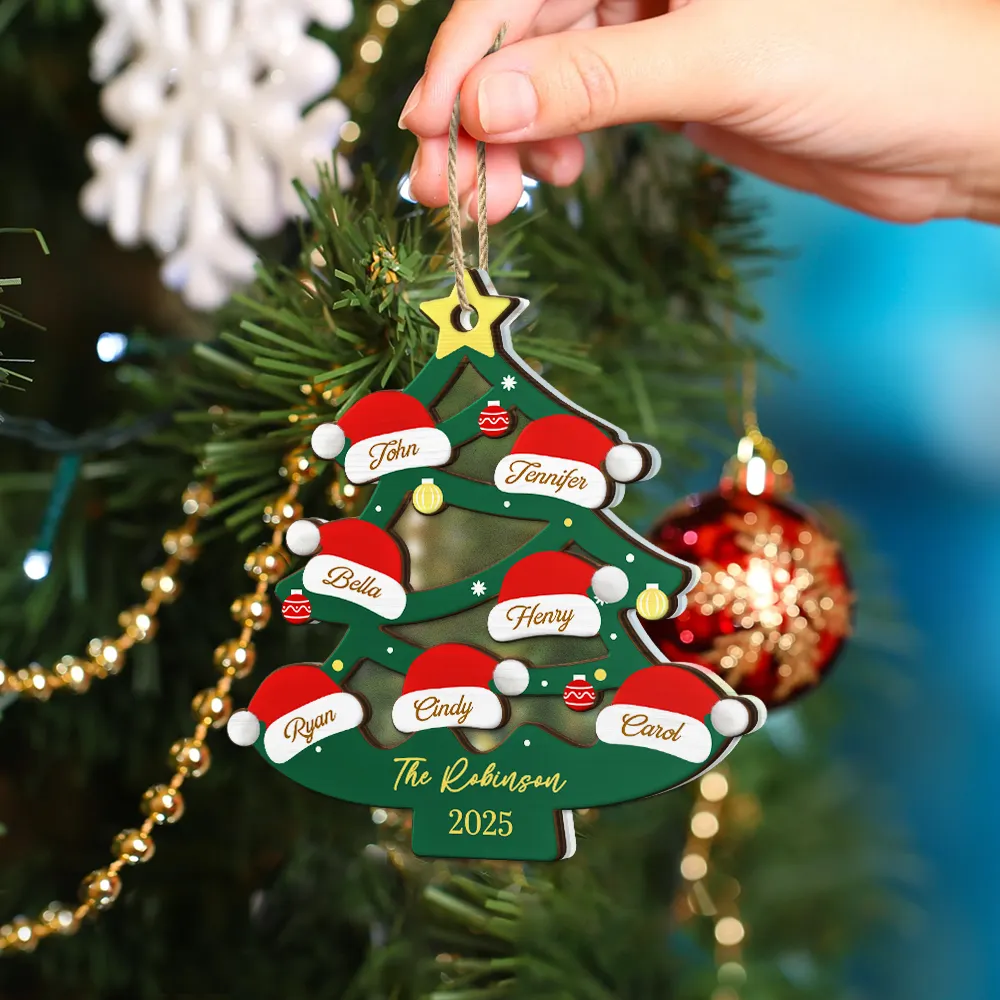 Family Friend Santa Hat Christmas Tree - Personalized 2-Layered Mix Ornament - Image 4