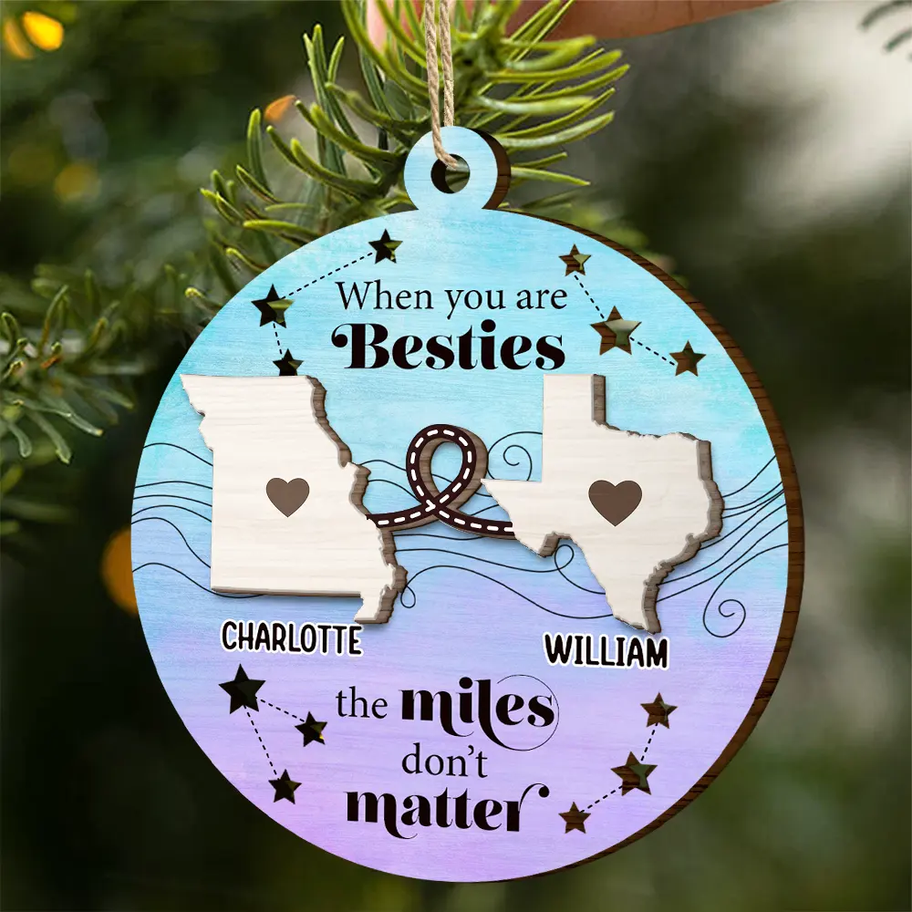 Family Friends Siblings Sisters Besties Long Distance - Personalized 2-Layered Wooden Ornament - Image 2
