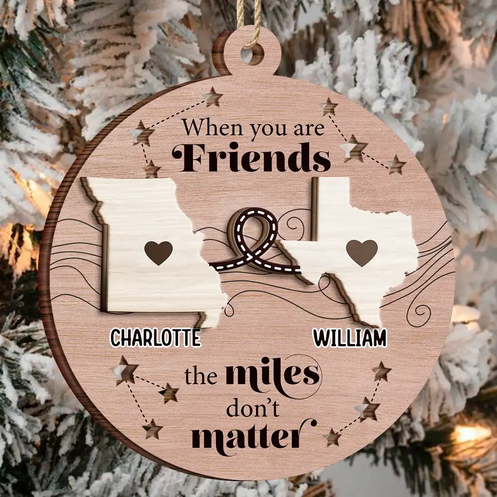 Family Friends Siblings Sisters Besties Long Distance - Personalized 2-Layered Wooden Ornament - Image 3