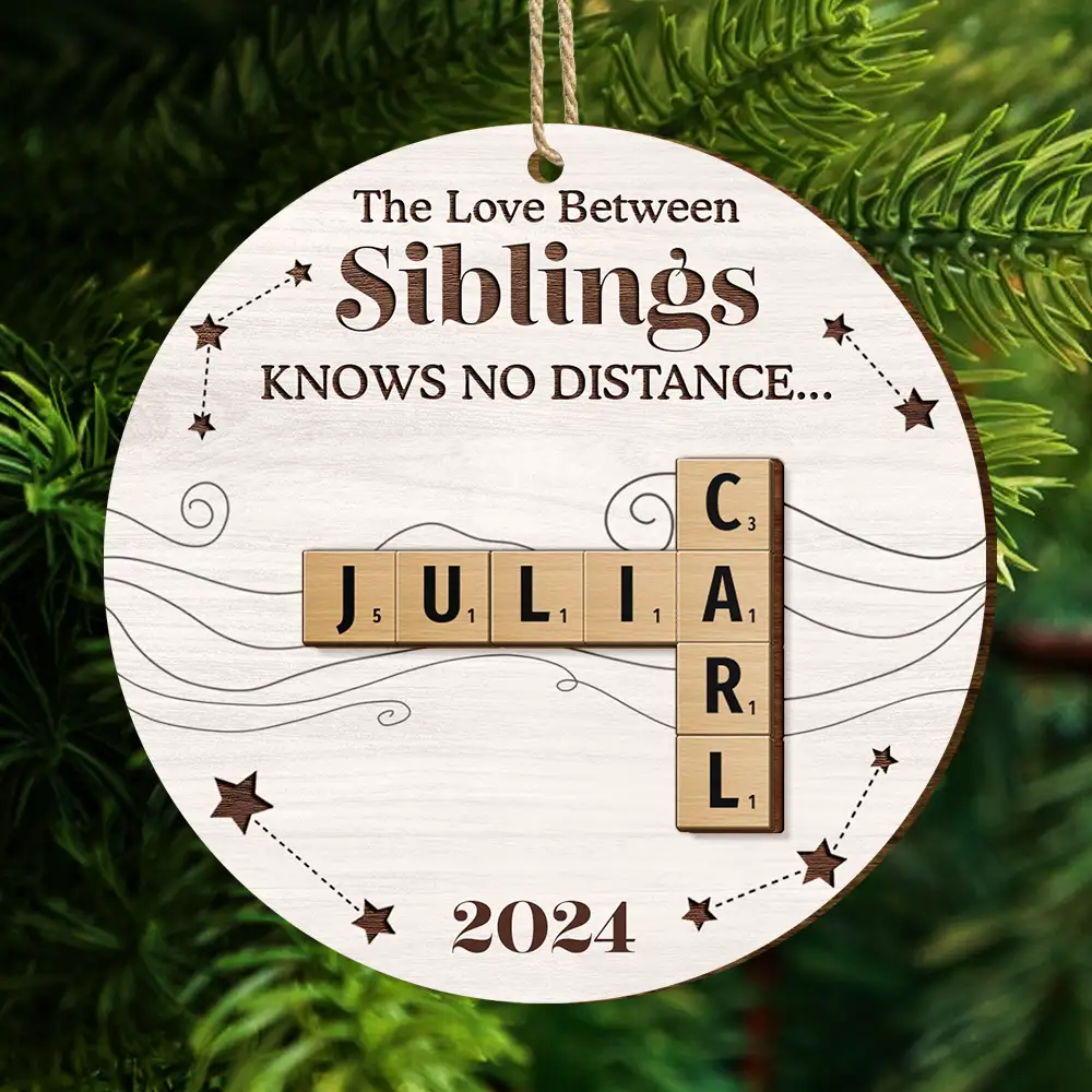 Family Friends Siblings Sisters Brothers Crossword Scrabble - Personalized 2-Layered Wooden Ornament - Image 5