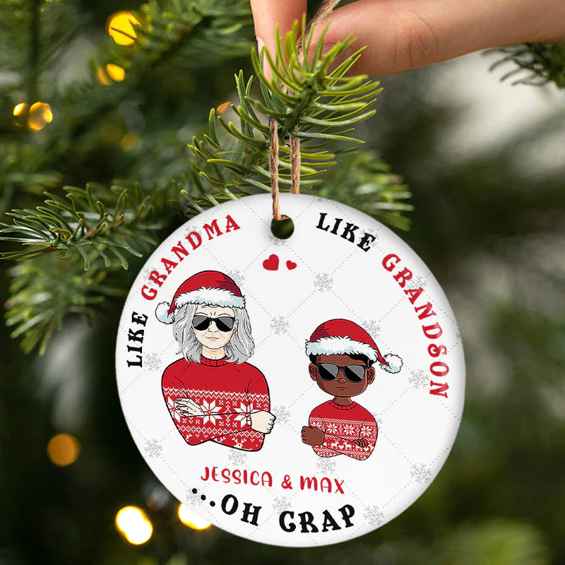 Family Gift Like Father Like Daughter - Personalized Custom Circle Ceramic Ornament - Image 3