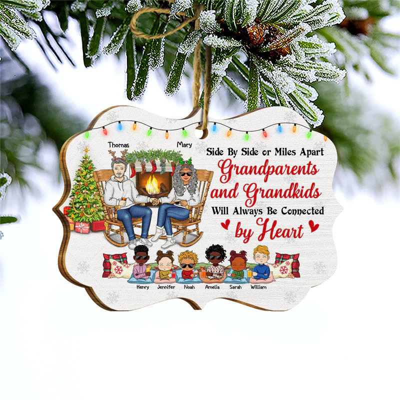 Family Grandparents & Grandkids Will Always Be Connected By Heart - Christmas Gift For Parents & Grandparents - Personalized Custom Wooden Ornament - Image 3
