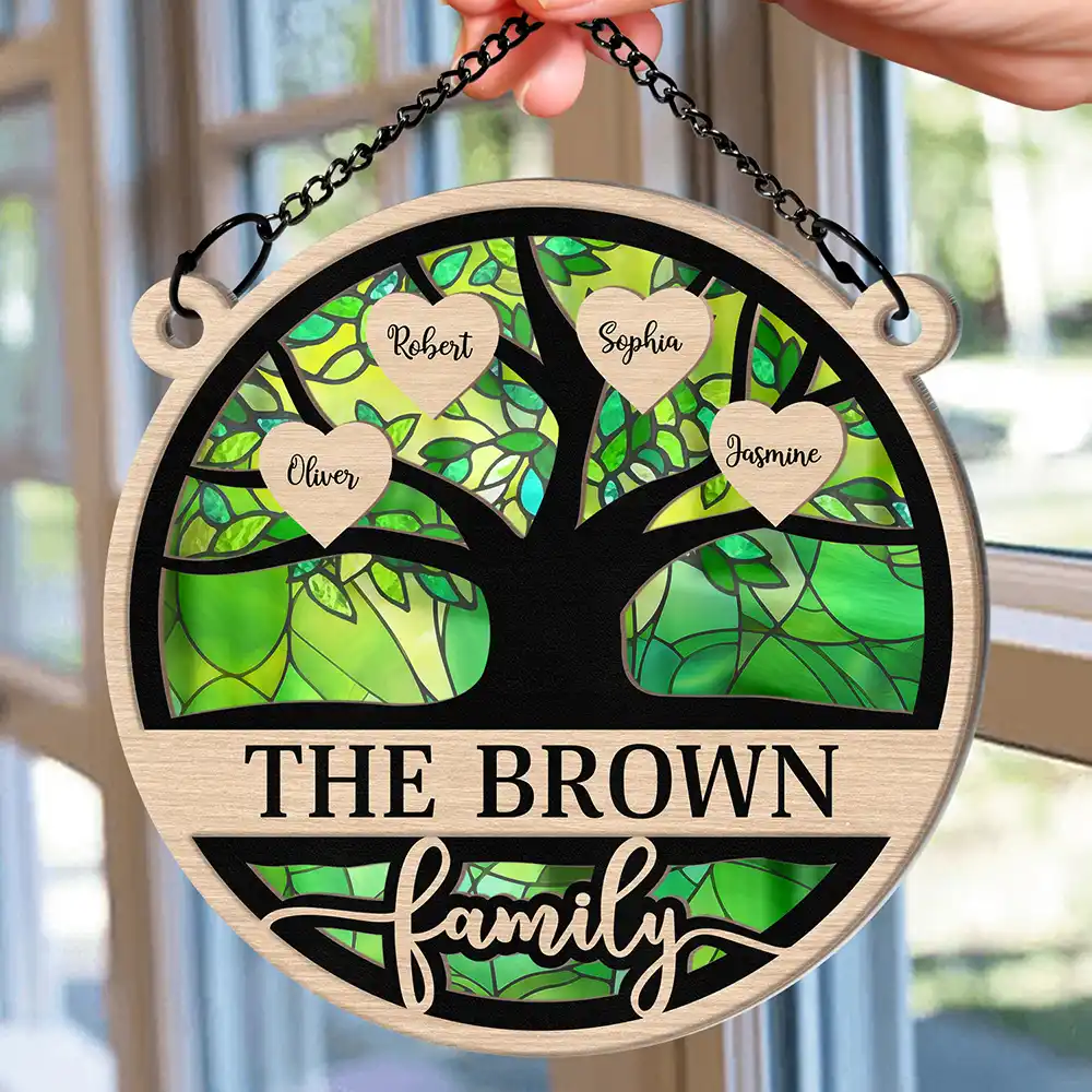 Family Heart Tree - Personalized Window Hanging Suncatcher Ornament - Image 2
