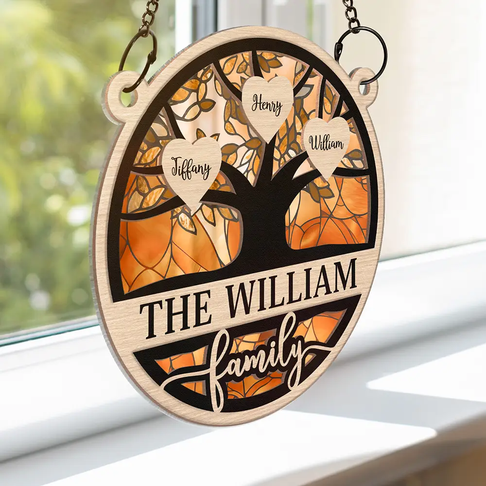 Family Heart Tree - Personalized Window Hanging Suncatcher Ornament - Image 3