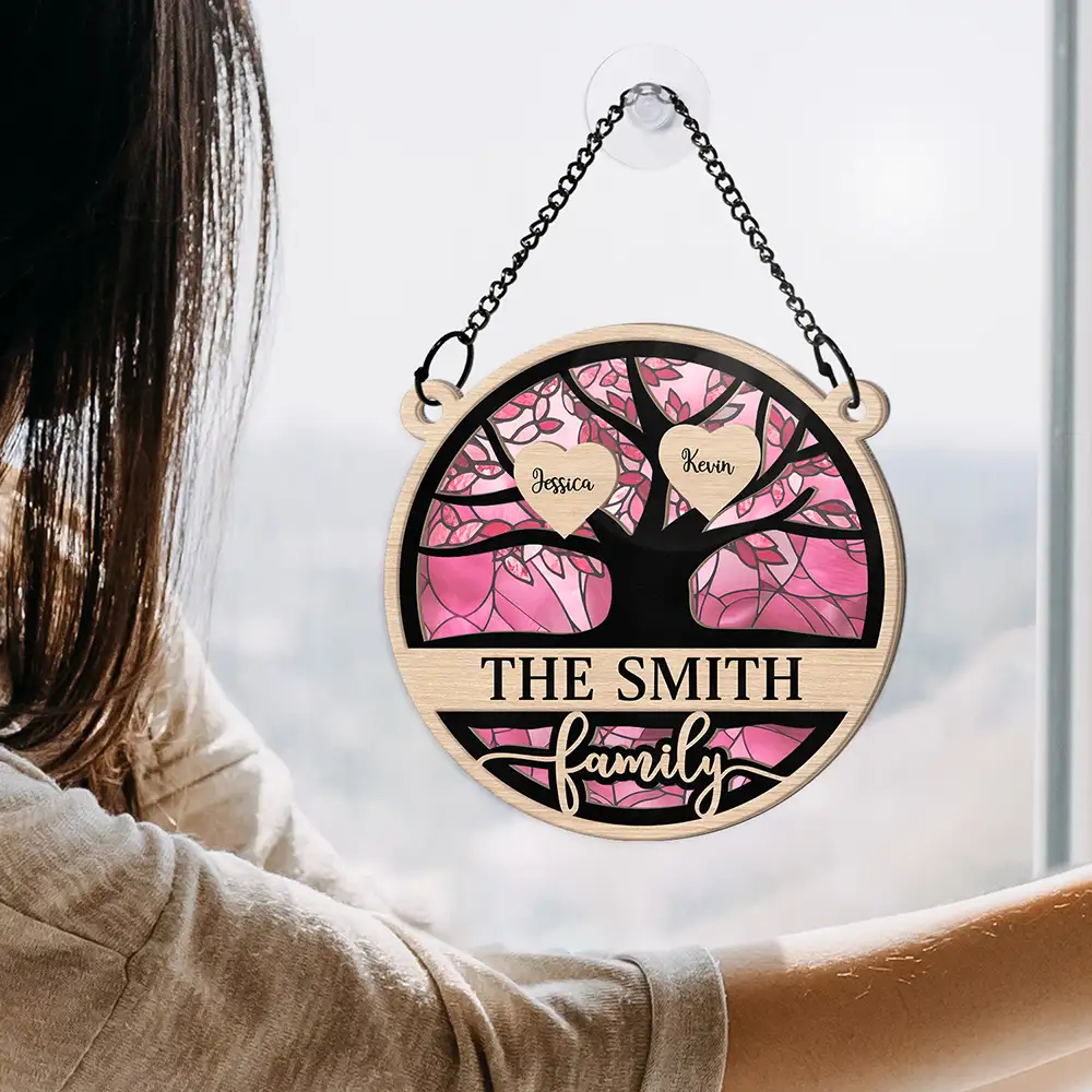 Family Heart Tree - Personalized Window Hanging Suncatcher Ornament - Image 4