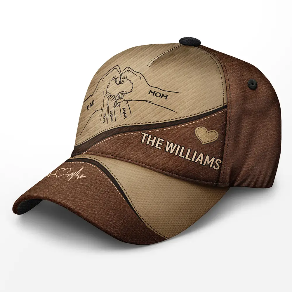 Family Holding Hands Parents & Kids - Personalized Classic Cap - Image 2