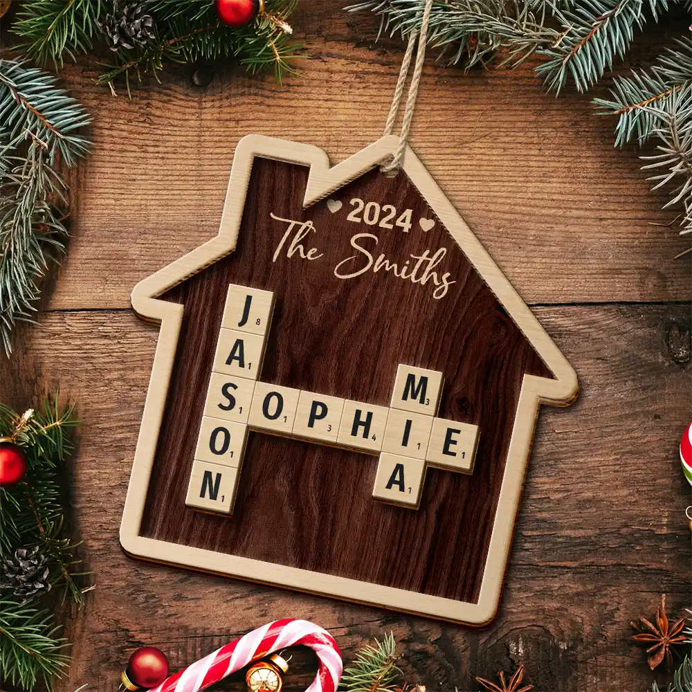Family House Shape Crossword Scrabble - Personalized 2-Layered Wooden Ornament - Image 6