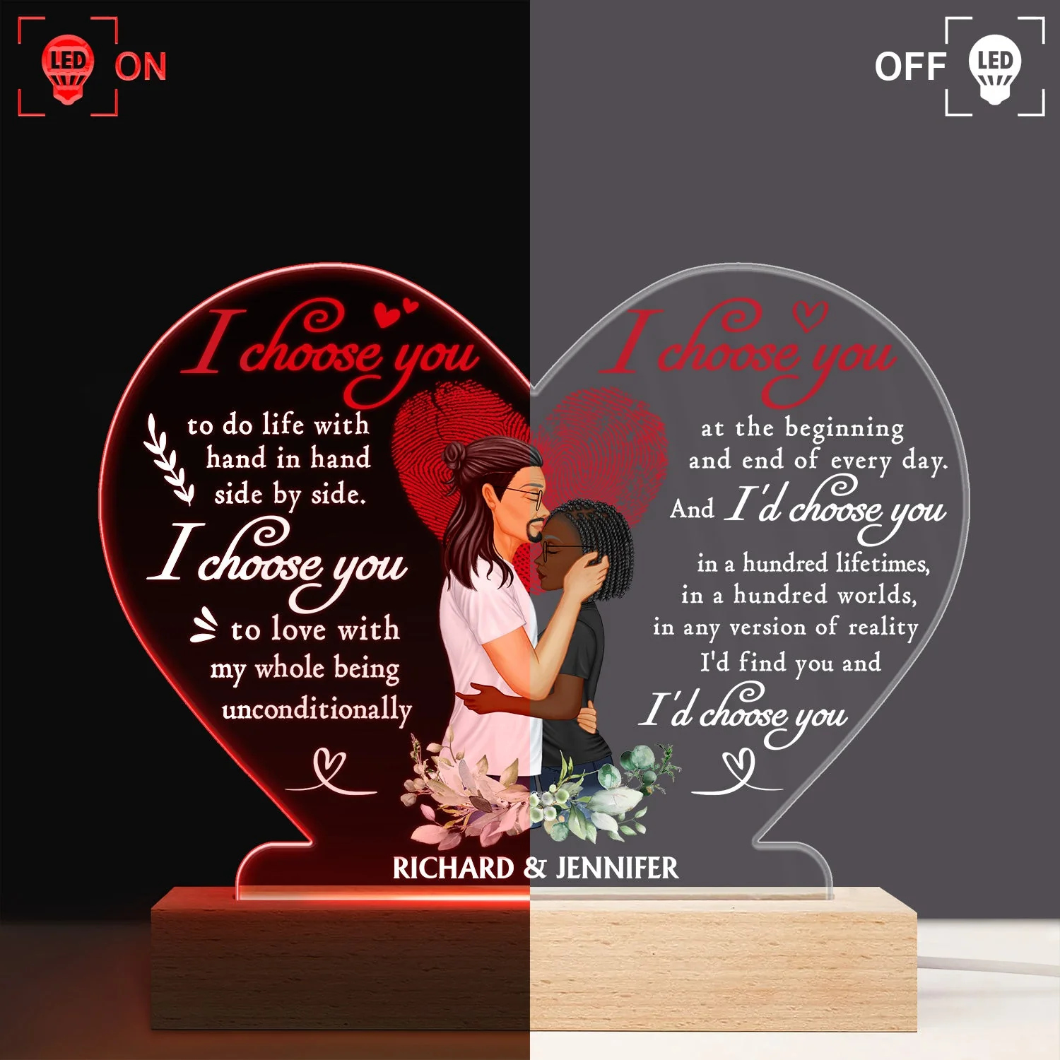 Family Husband And Wife I Choose You - Gift For Couples - Personalized Custom 3D Led Light Wooden Base - Image 3