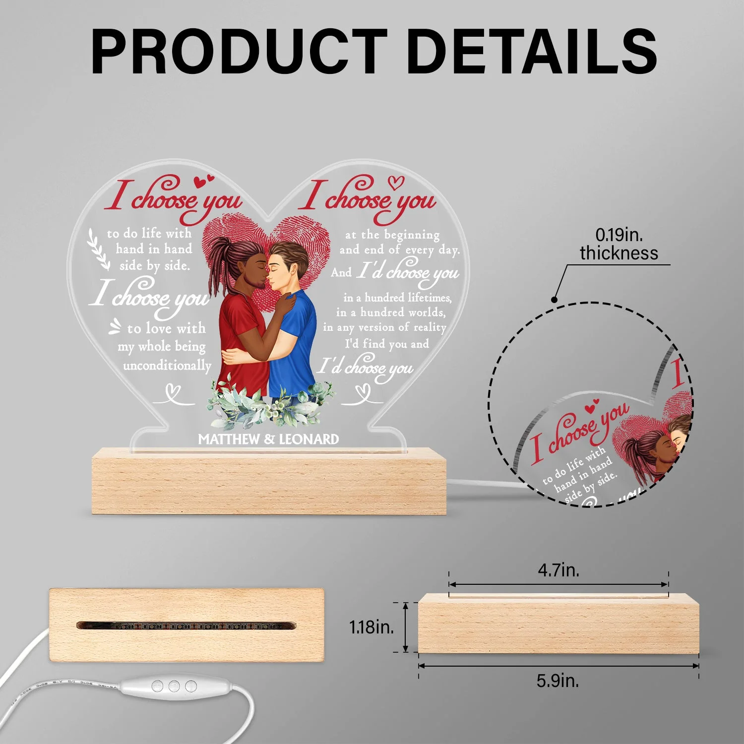 Family Husband And Wife I Choose You - Gift For Couples - Personalized Custom 3D Led Light Wooden Base - Image 5