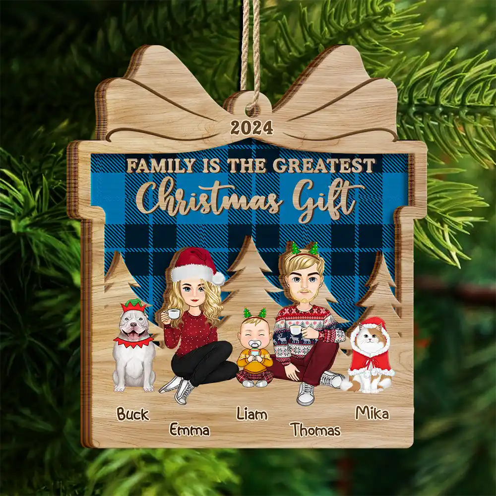 Family Is The Greatest Christmas Gift - Personalized 2-Layered Wooden Ornament - Image 4