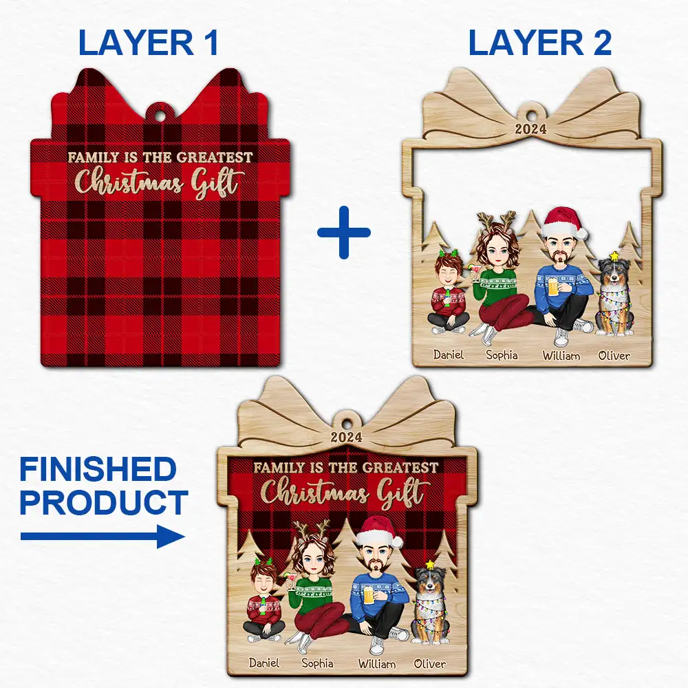 Family Is The Greatest Christmas Gift - Personalized 2-Layered Wooden Ornament - Image 6