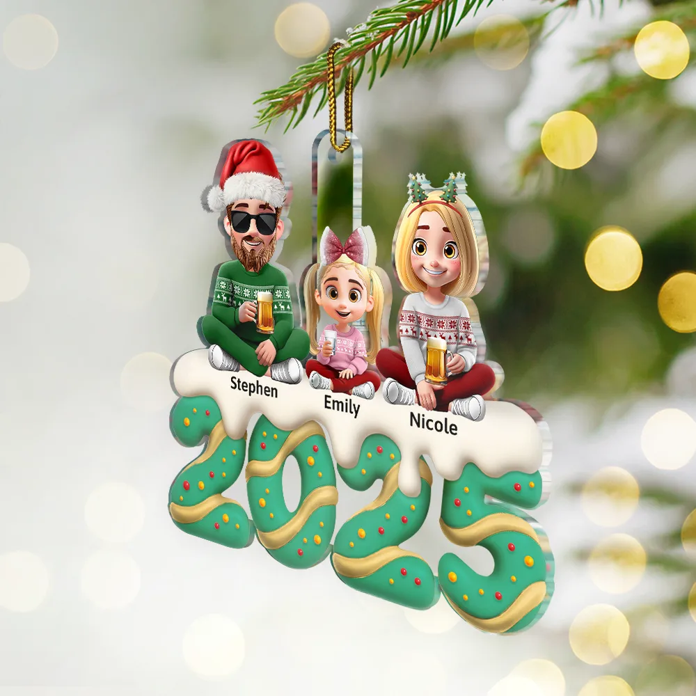 Family Kid Dog Cat Christmas Tree Cake - Personalized Custom Shaped Acrylic Ornament - Image 2