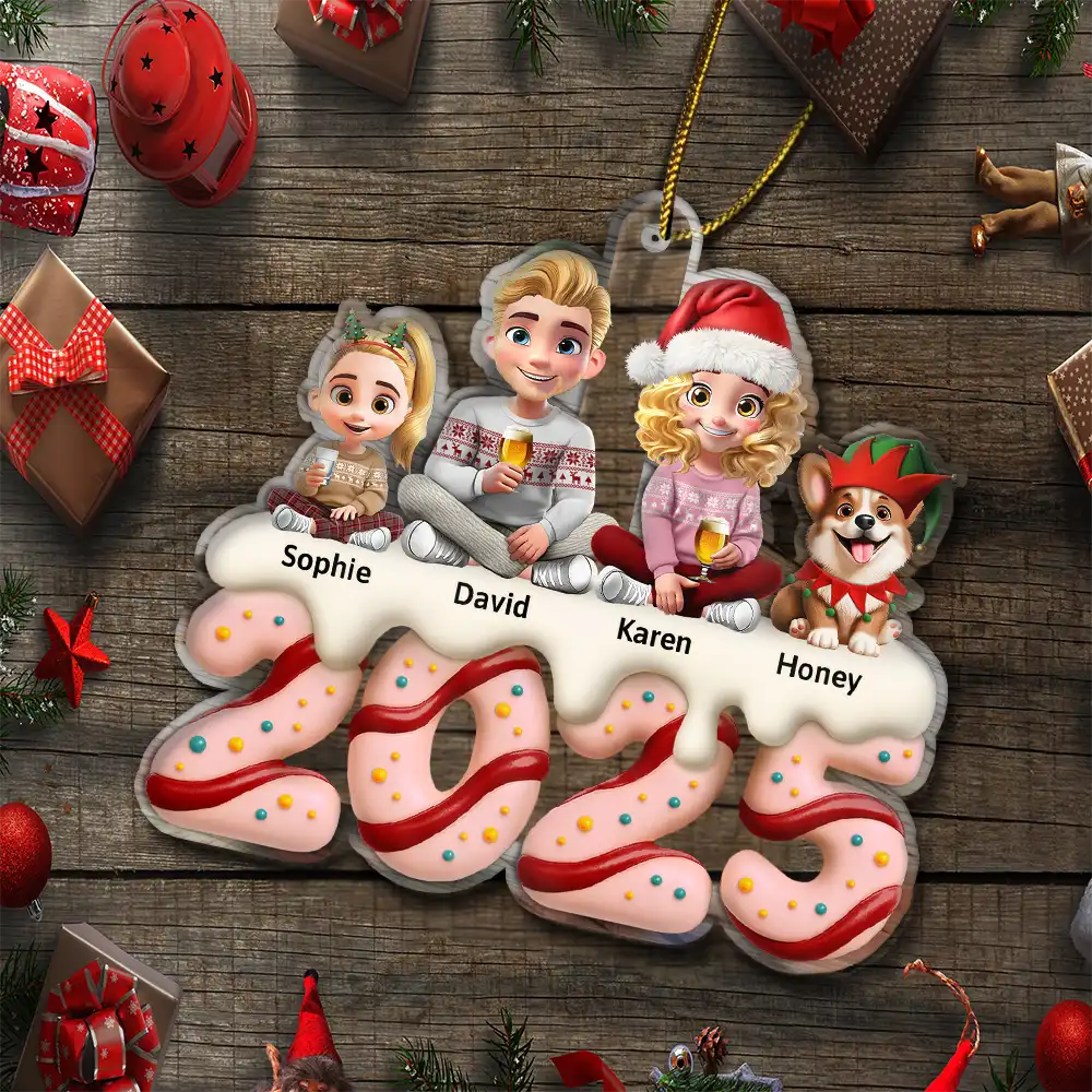 Family Kid Dog Cat Christmas Tree Cake - Personalized Custom Shaped Acrylic Ornament - Image 5