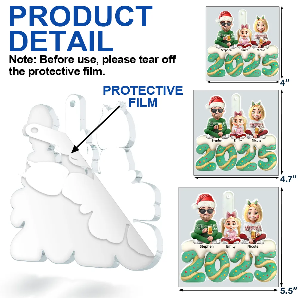 Family Kid Dog Cat Christmas Tree Cake - Personalized Custom Shaped Acrylic Ornament - Image 6