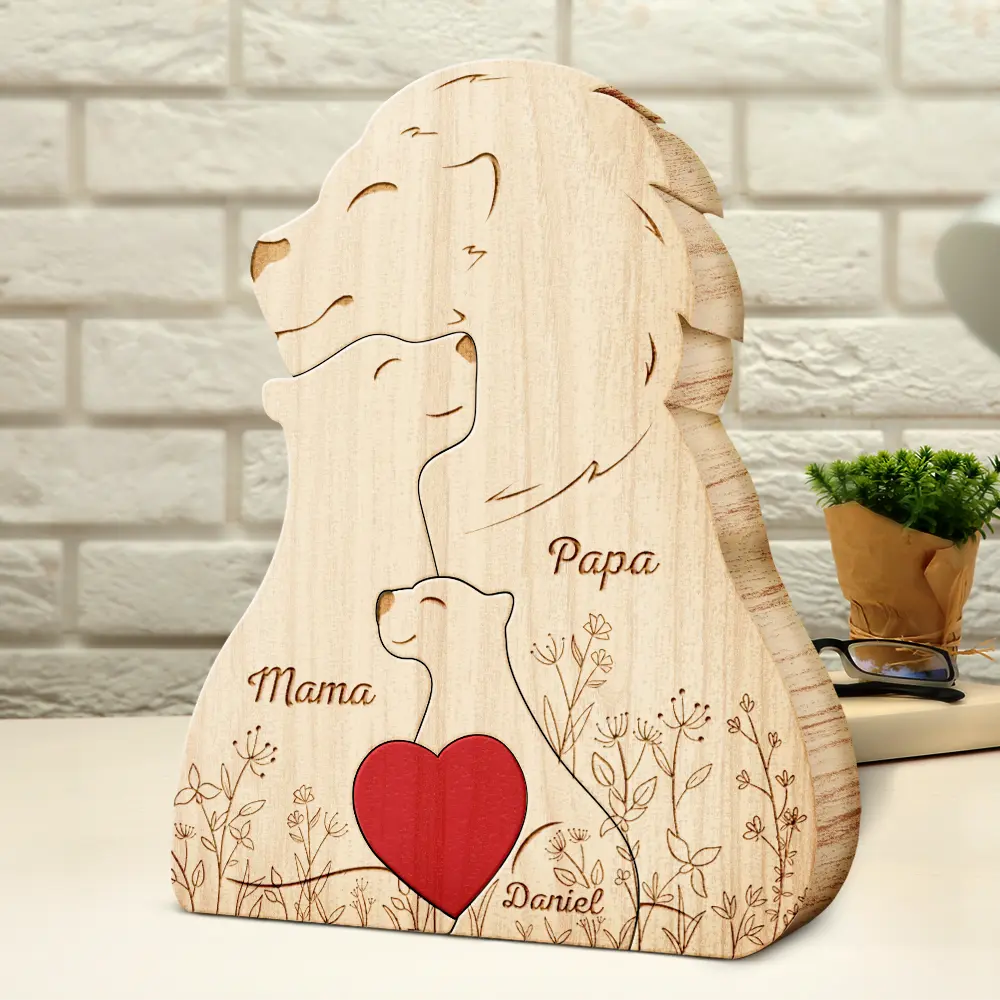 Family Lions - Gift For Parents, Father, Mother - Personalized Custom Shaped Wooden Puzzle - Image 2