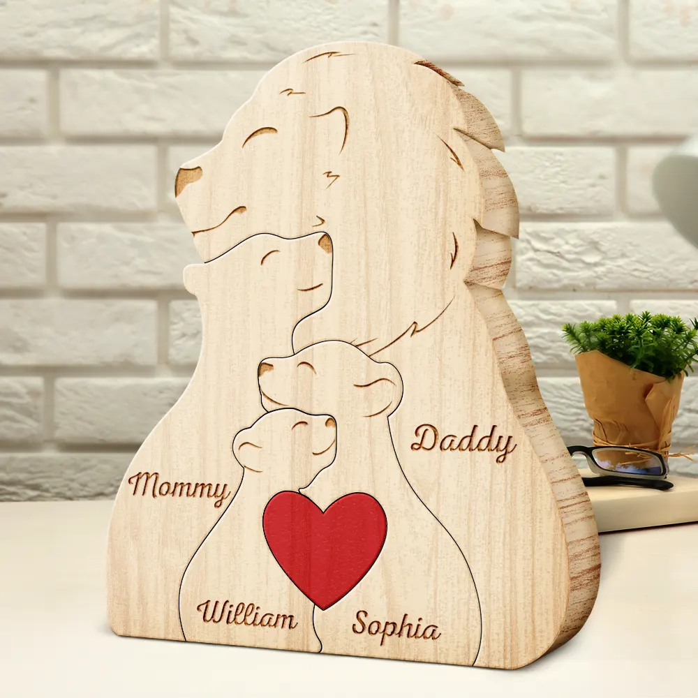 Family Lions - Gift For Parents, Father, Mother - Personalized Custom Shaped Wooden Puzzle - Image 3