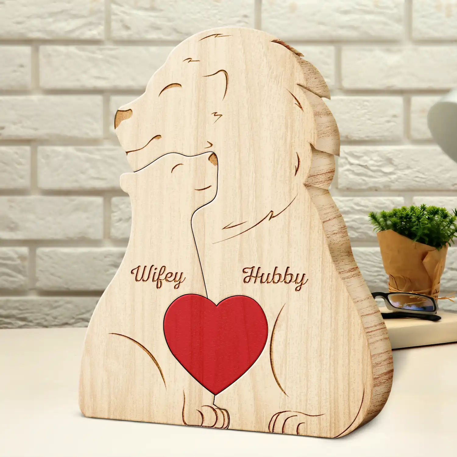 Family Lions - Gift For Parents, Father, Mother - Personalized Custom Shaped Wooden Puzzle - Image 4
