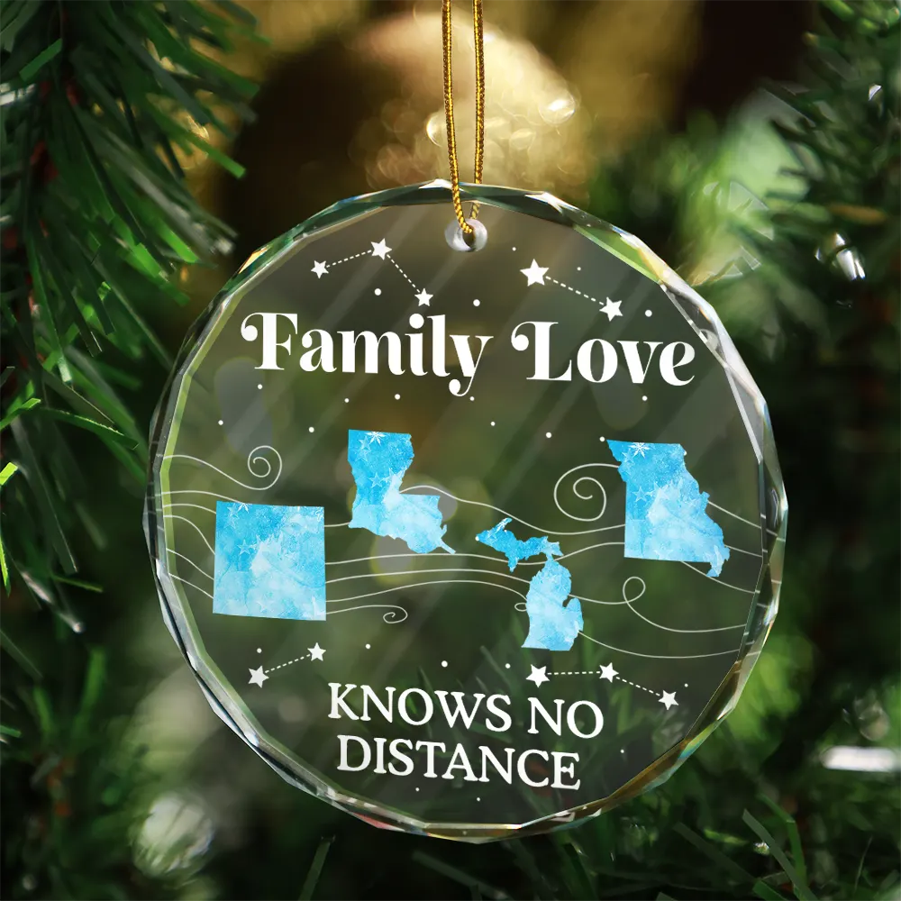 Family Love Knows No Distance Christmas - Personalized Glass Ornament - Image 3