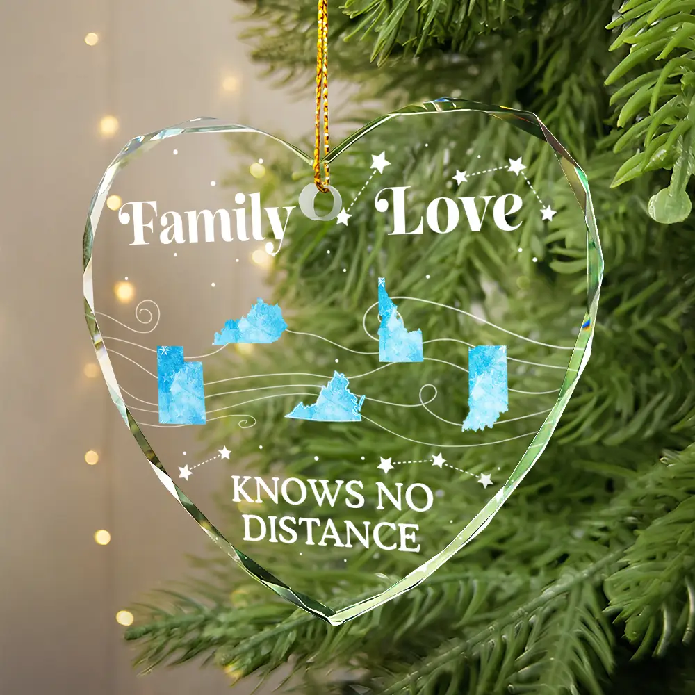 Family Love Knows No Distance Christmas - Personalized Glass Ornament - Image 4