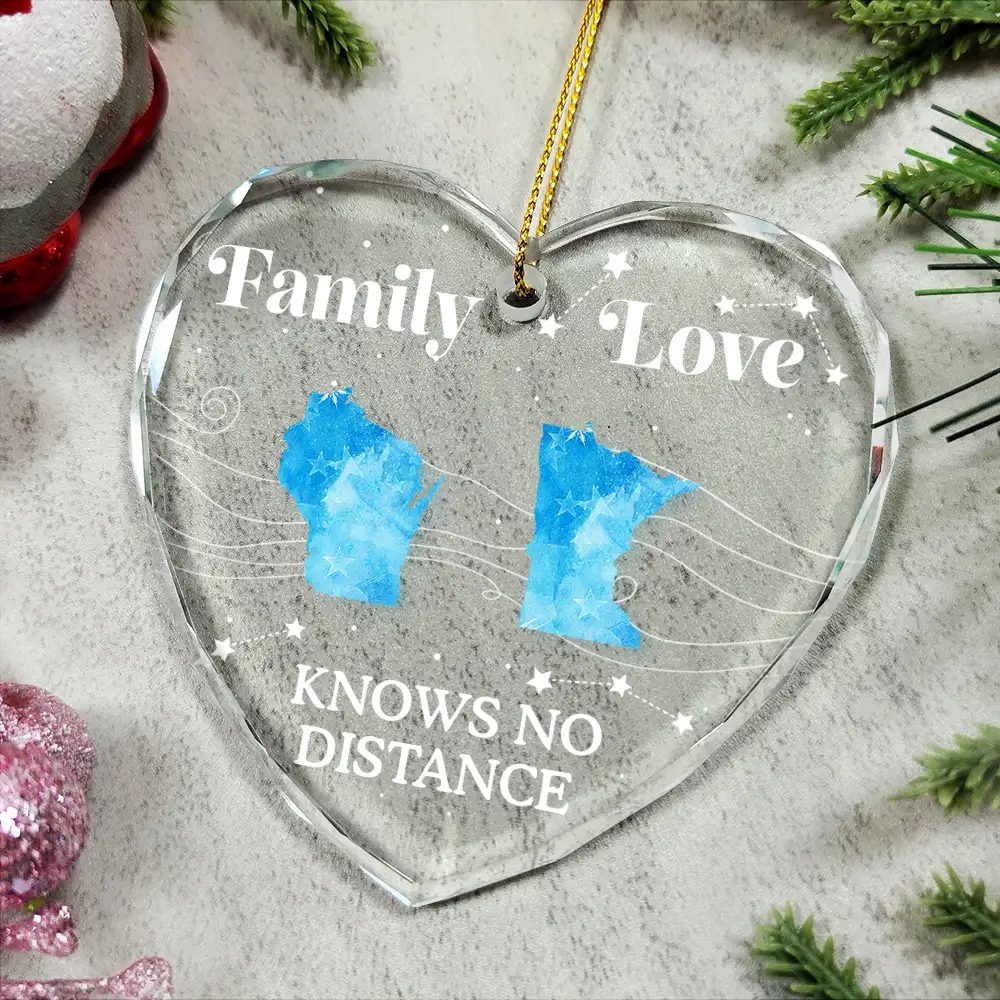 Family Love Knows No Distance Christmas - Personalized Glass Ornament - Image 5