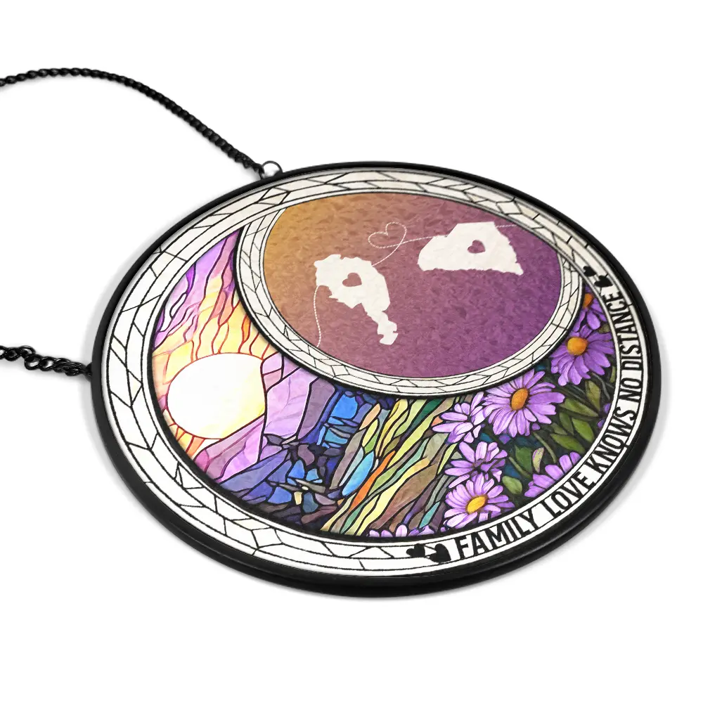 Family Love Knows No Distance - Personalized Stained Glass Window Hanging Suncatcher - Image 2
