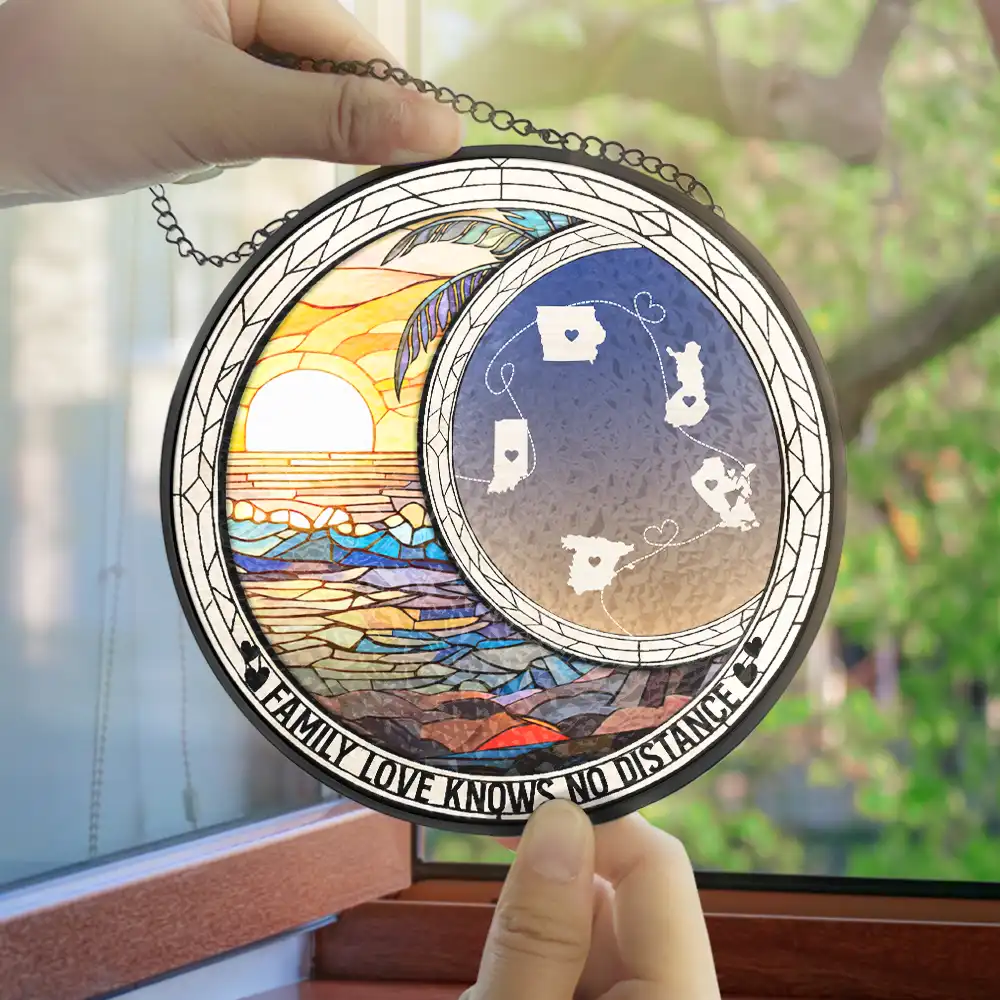 Family Love Knows No Distance - Personalized Stained Glass Window Hanging Suncatcher - Image 4