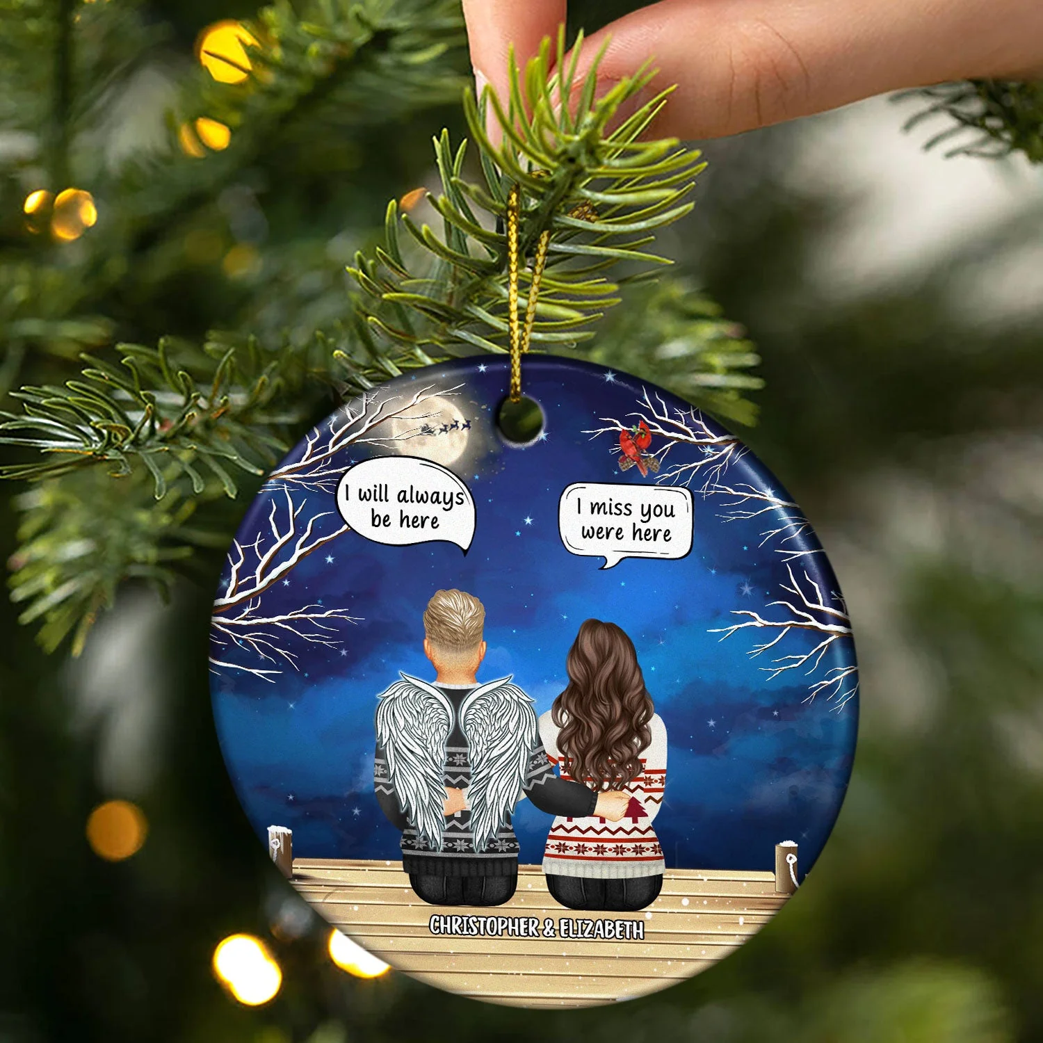Family Memorial Couple I Miss You - Christmas Gift For Couples - Personalized Custom Circle Ceramic Ornament - Image 2