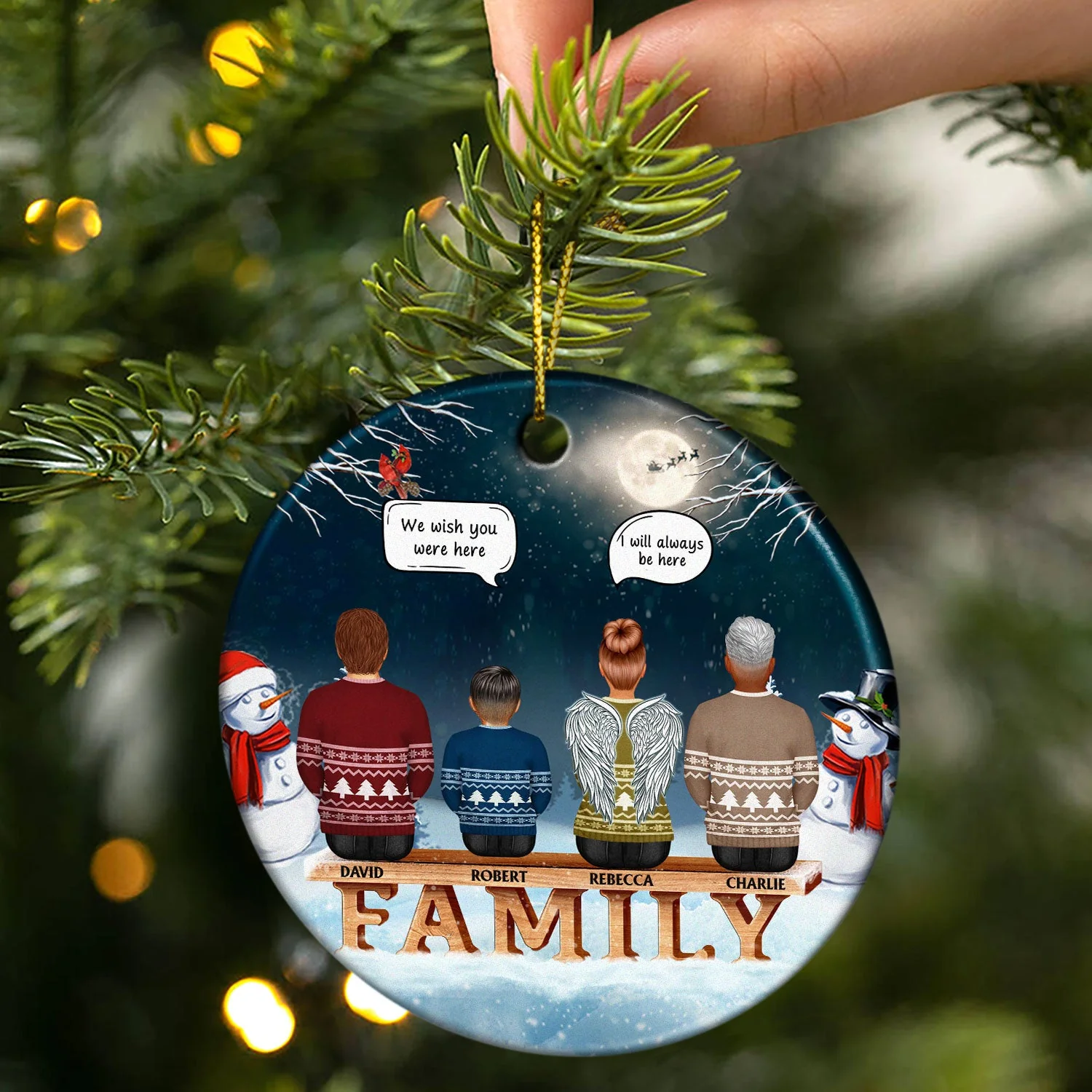 Family Memorial We Miss You - Christmas Gift For Family - Personalized Custom Circle Ceramic Ornament - Image 2