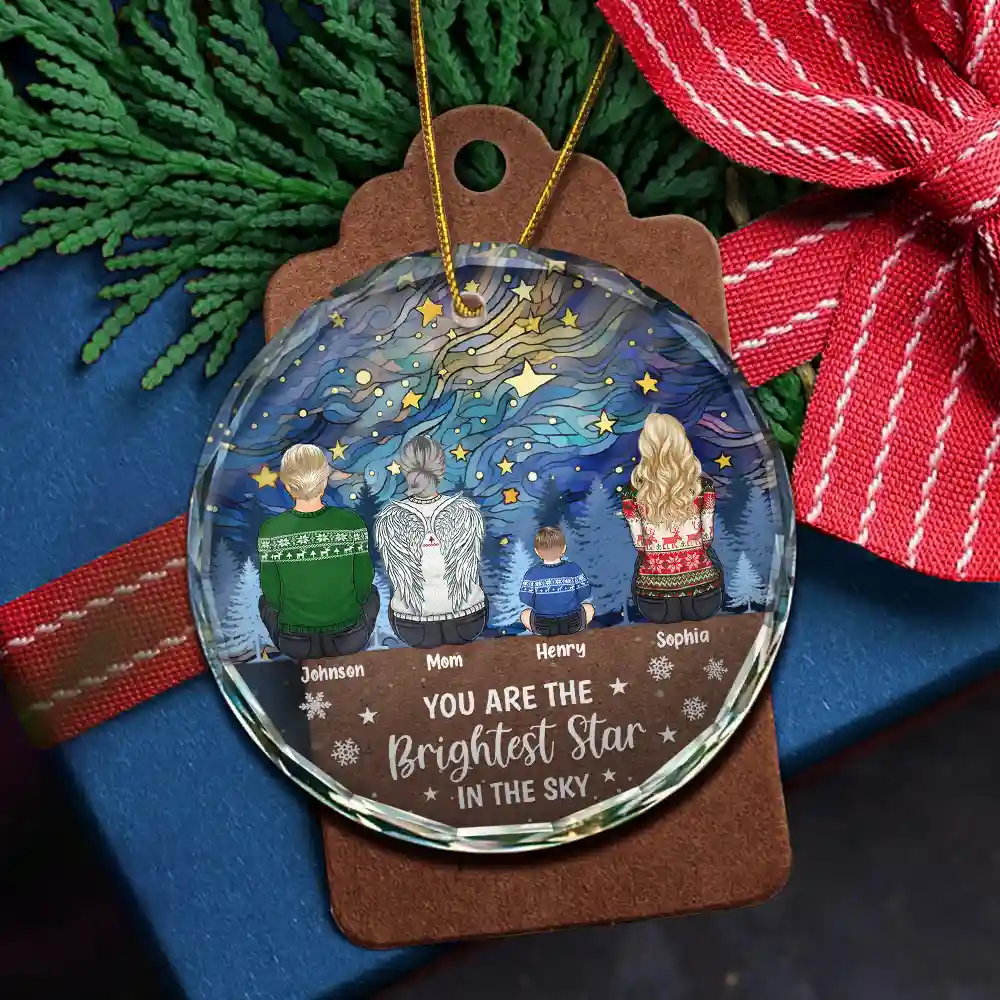 Family Memorial You Are The Brightest Star In The Sky - Personalized Circle Glass Ornament - Image 5
