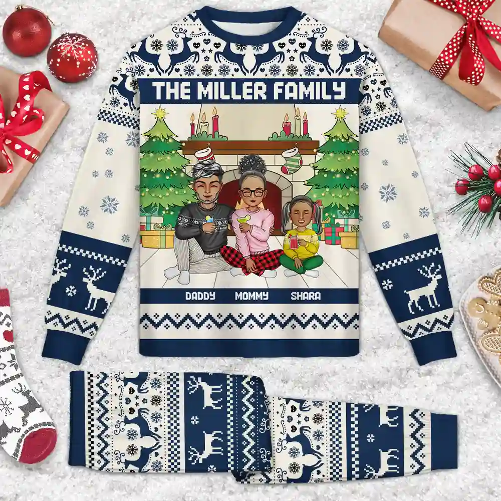 Family Merry Christmas - Personalized Unisex Pajamas Set - Image 3
