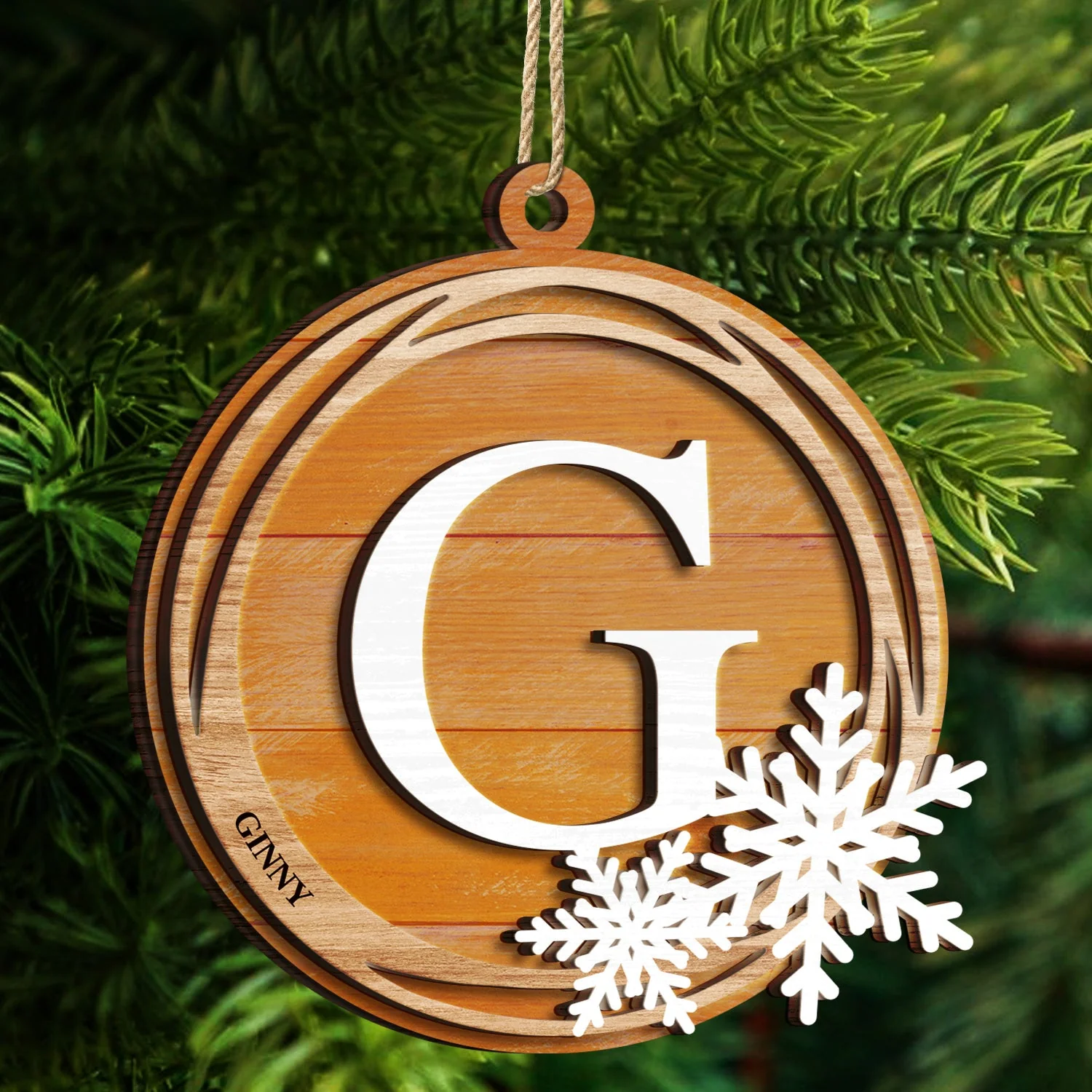 Family Monogram Alphabet - Christmas Gift For Family - Personalized 2-Layered Wooden Ornament - Image 4