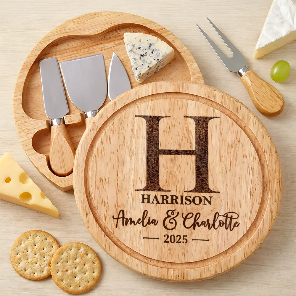 Family Monogram Name Charcuterie Couple Initial - Personalized Cheese Board Set - Image 2